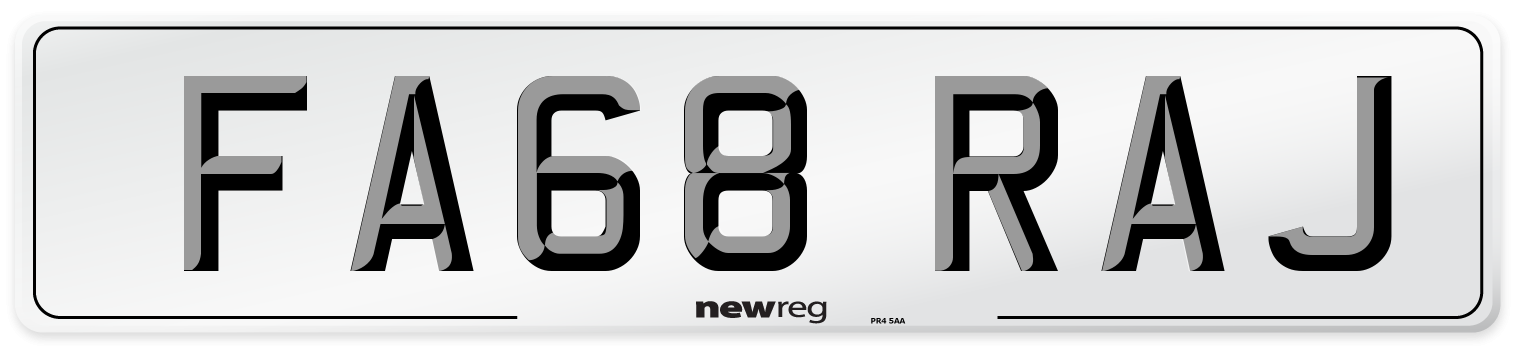 FA68 RAJ Number Plate from New Reg